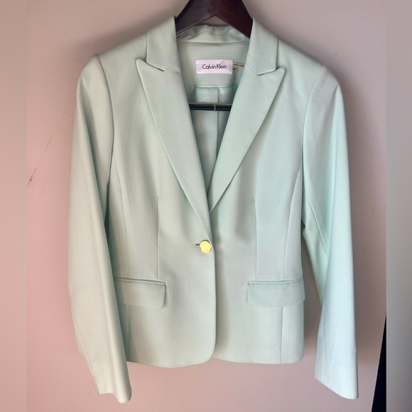 Seafoam Green Women’s Calvin Klein Suit Jacket | Size 6P | Excellent Condition - Picture 1 of 5